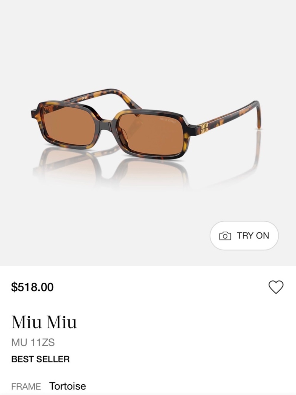 Miu Miu Tortoiseshell Rectangular Sunglasses with Brown Lenses